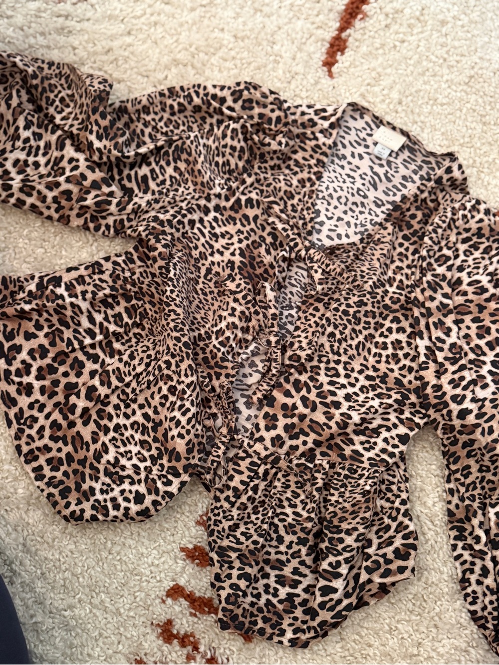 a new day Leopard Print Ruffle Peplum Blouse - Tan, Black
